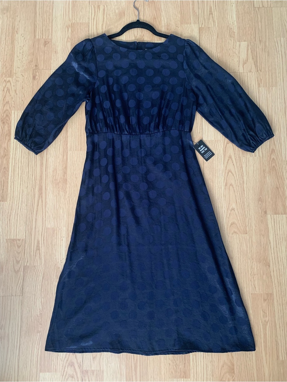 Express Women Navy Polka Dot Dress Y2K Rayon Polyester Back Zip Career Office SP